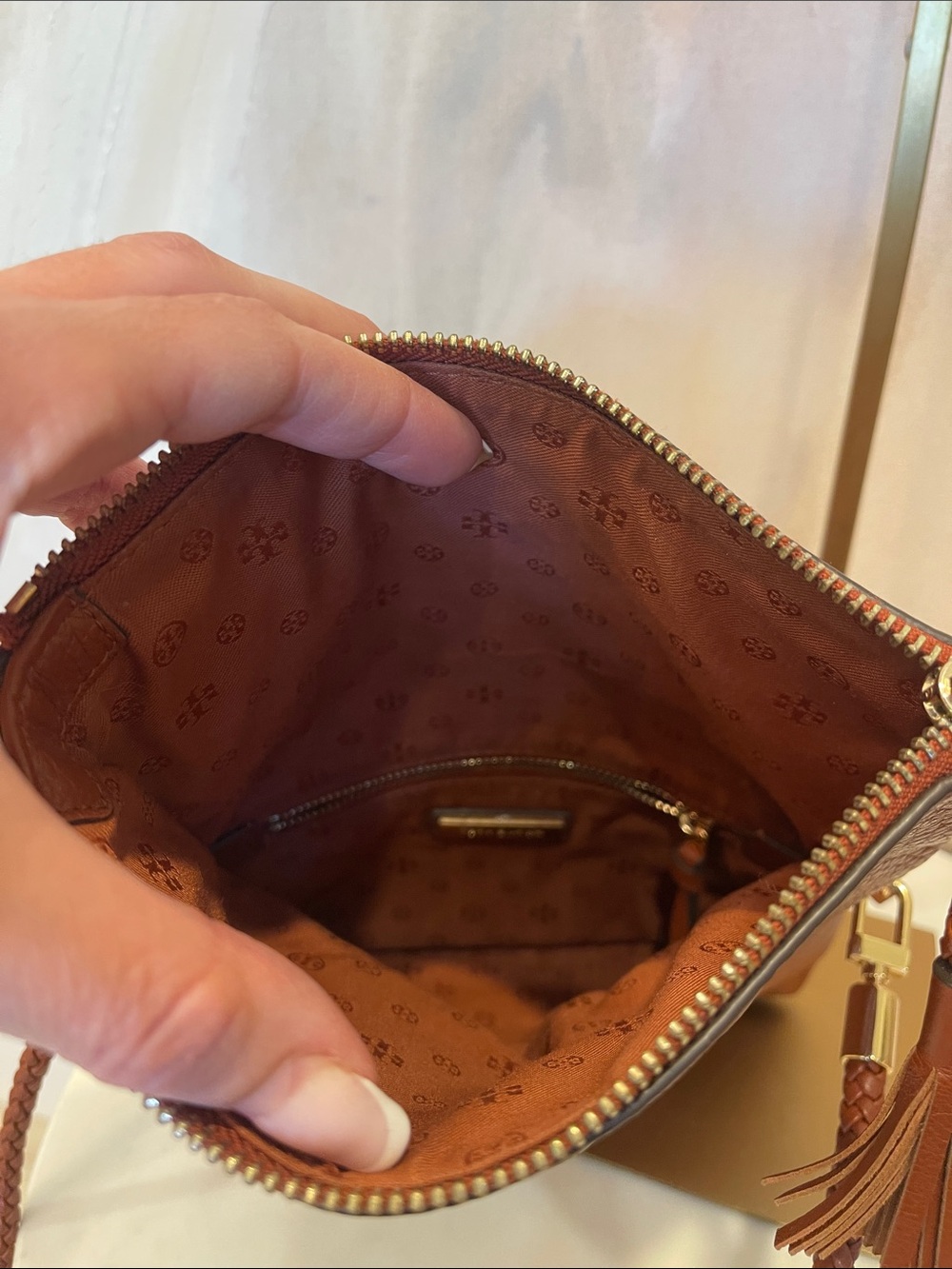 Tory Burch Cognac Leather Braided-Strap Crossbody - Picture 7 of 7